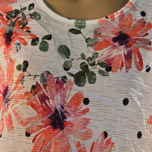 Label H. Top Size Large Floral Silver Sparkle Blouse - Picture 1 of 10